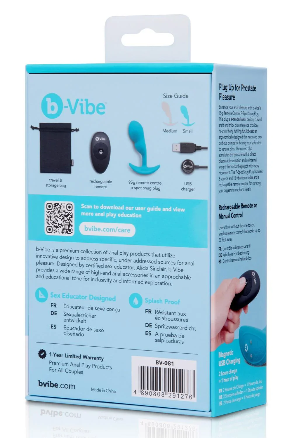 b-Vibe Remote Control P-Spot Snug Plug in Blue - Image 11
