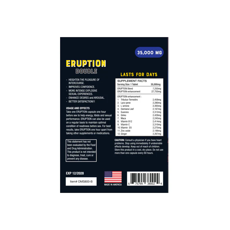Eruption Double 35MG Male Sexual Enhancement Supplement - 2 Capsules - Image 2