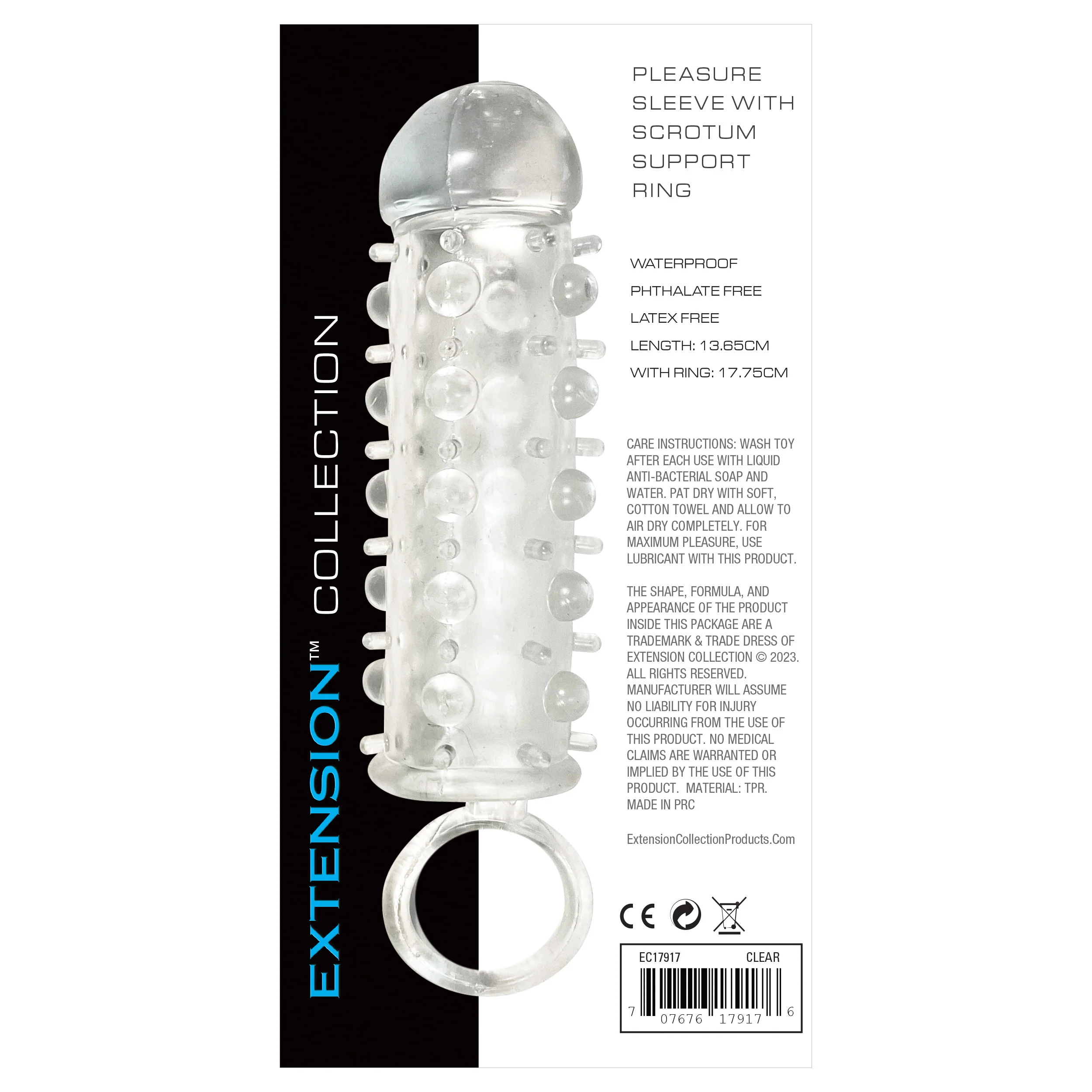 Extension Collection Pleasure Sleeve with Scrotum Support Ring - Clear - Image 9