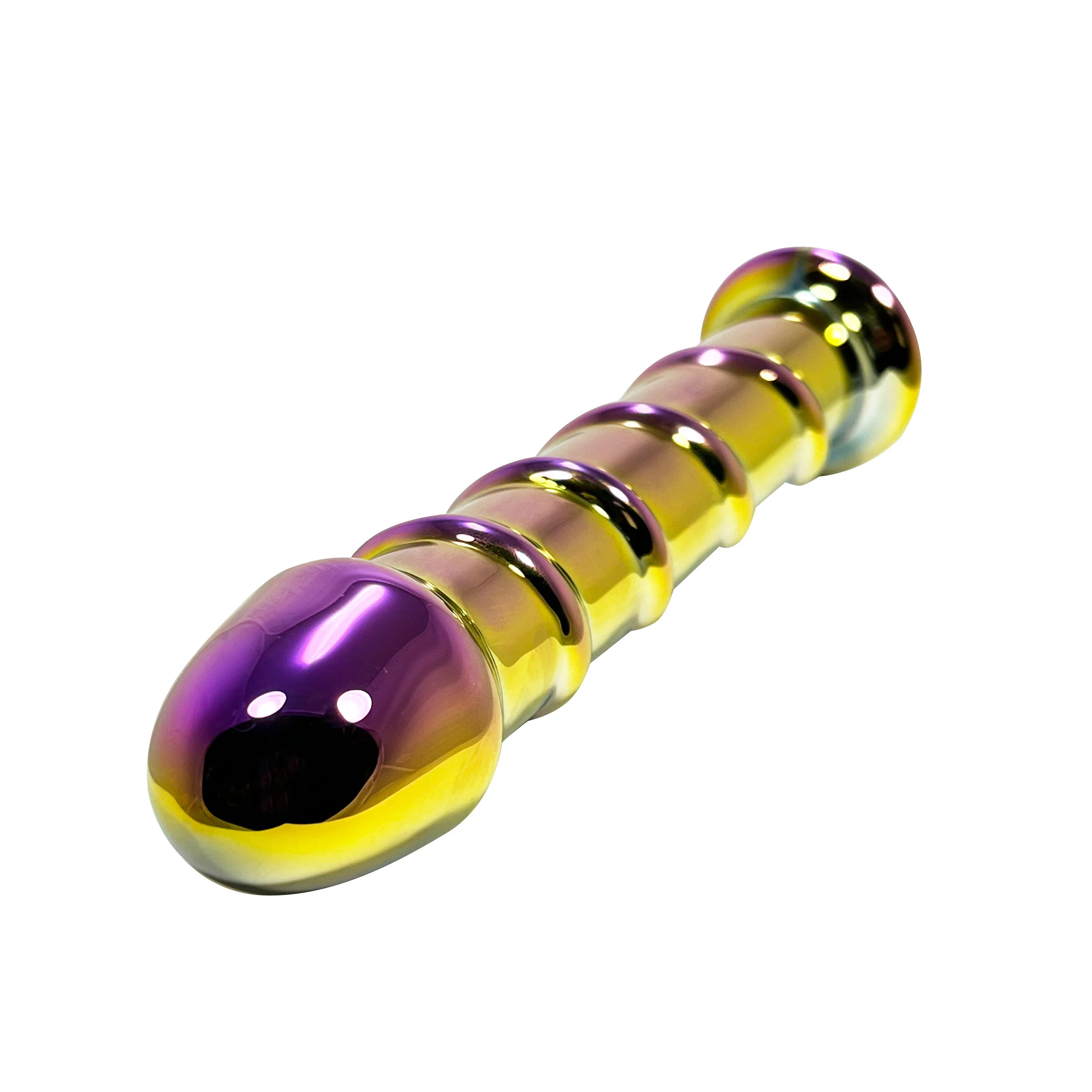 Fetish Pleasure Play Iridescent Glass Ribbed Dildo - Image 3