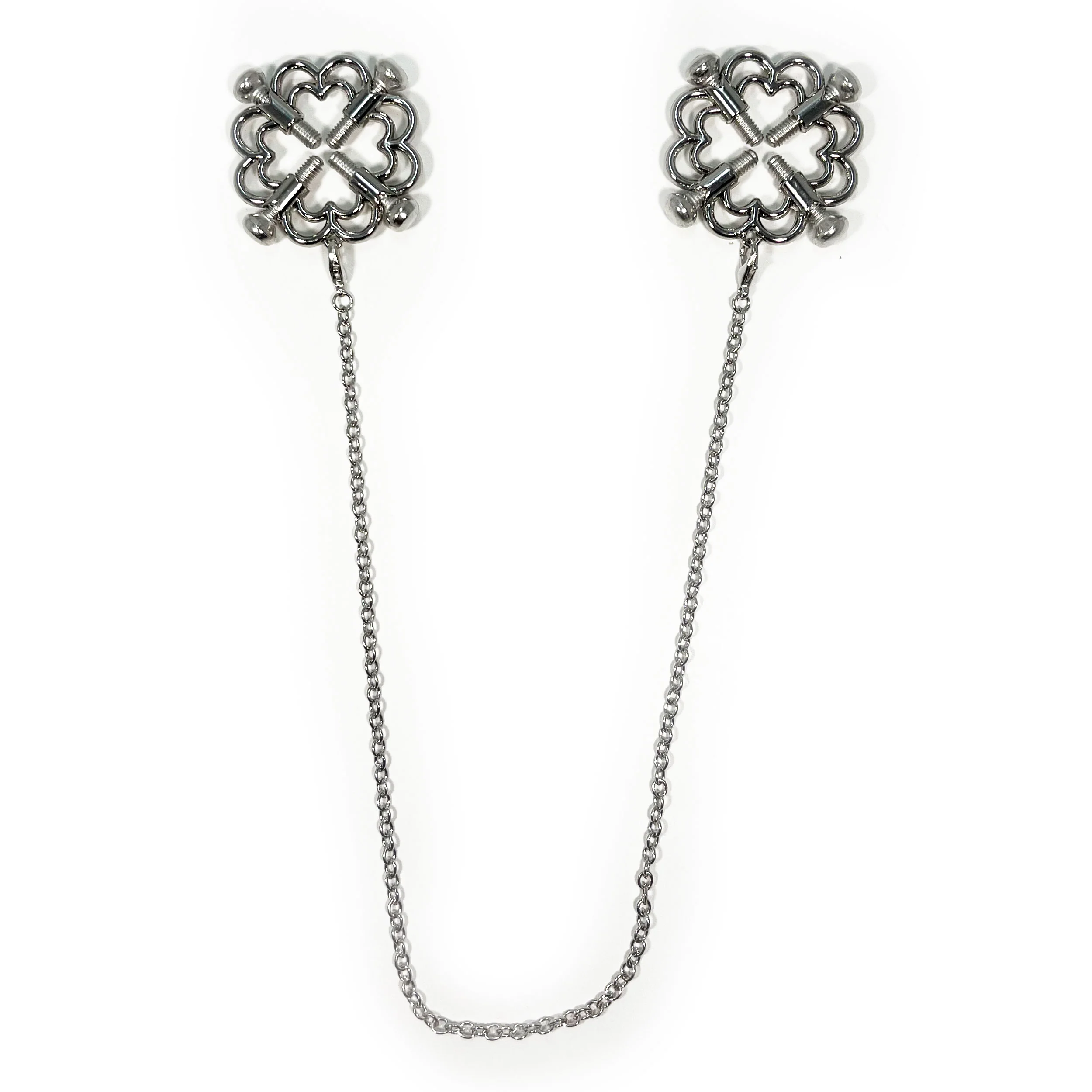 Fetish Pleasure Play Nipple Clamp Clover Shaped Combo - Silver - Image 3