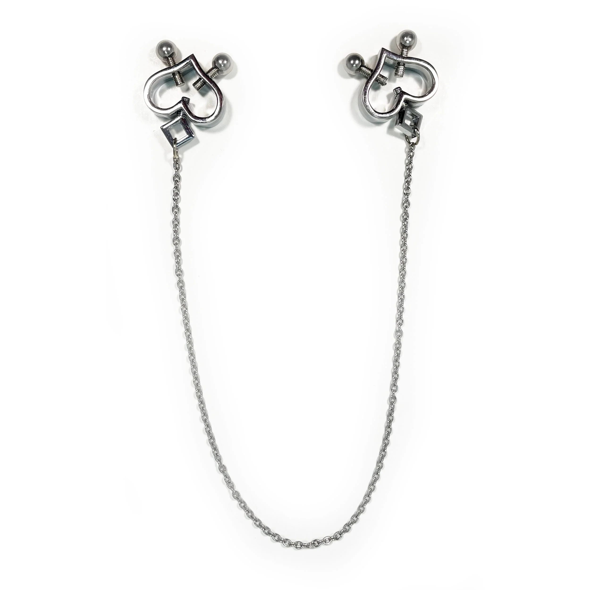 Fetish Pleasure Play Nipple Clamp Heart Shaped Combo - Silver - Image 3