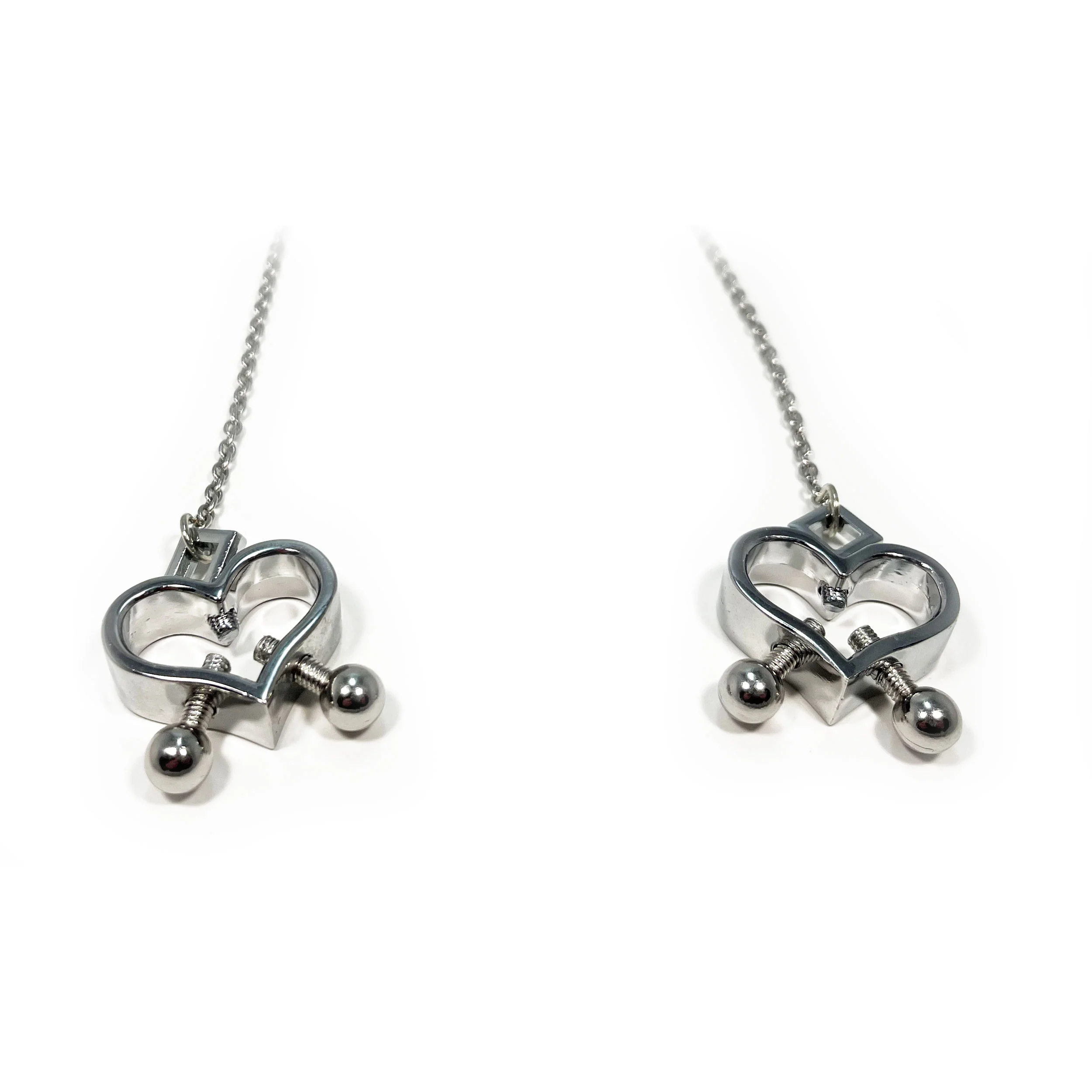 Fetish Pleasure Play Nipple Clamp Heart Shaped Combo - Silver - Image 4
