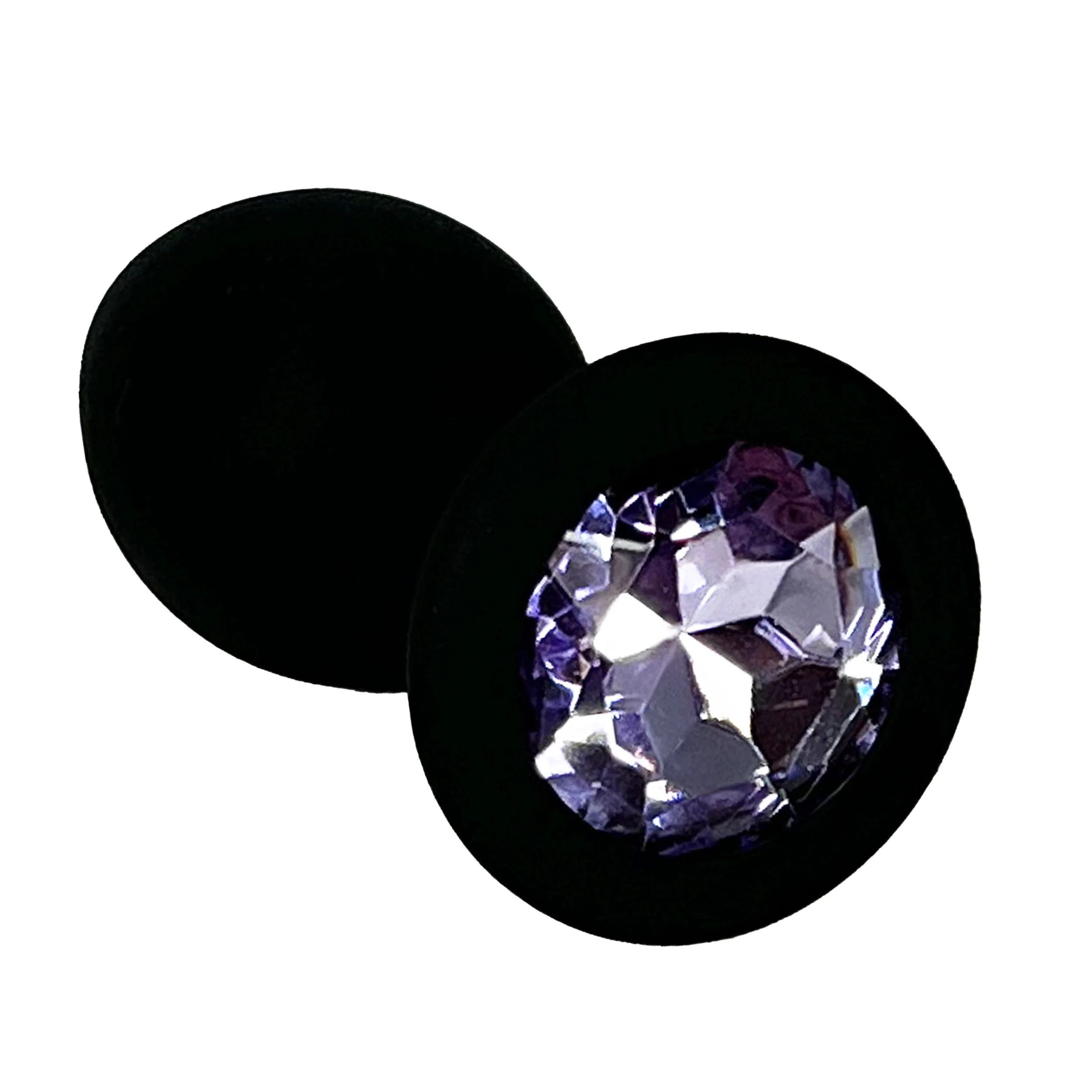 FETISH PLEASURE PLAY SILICONE BLACK ANAL PLUG WITH LIGHT PURPLE JEWELED BASE - Small - Image 2