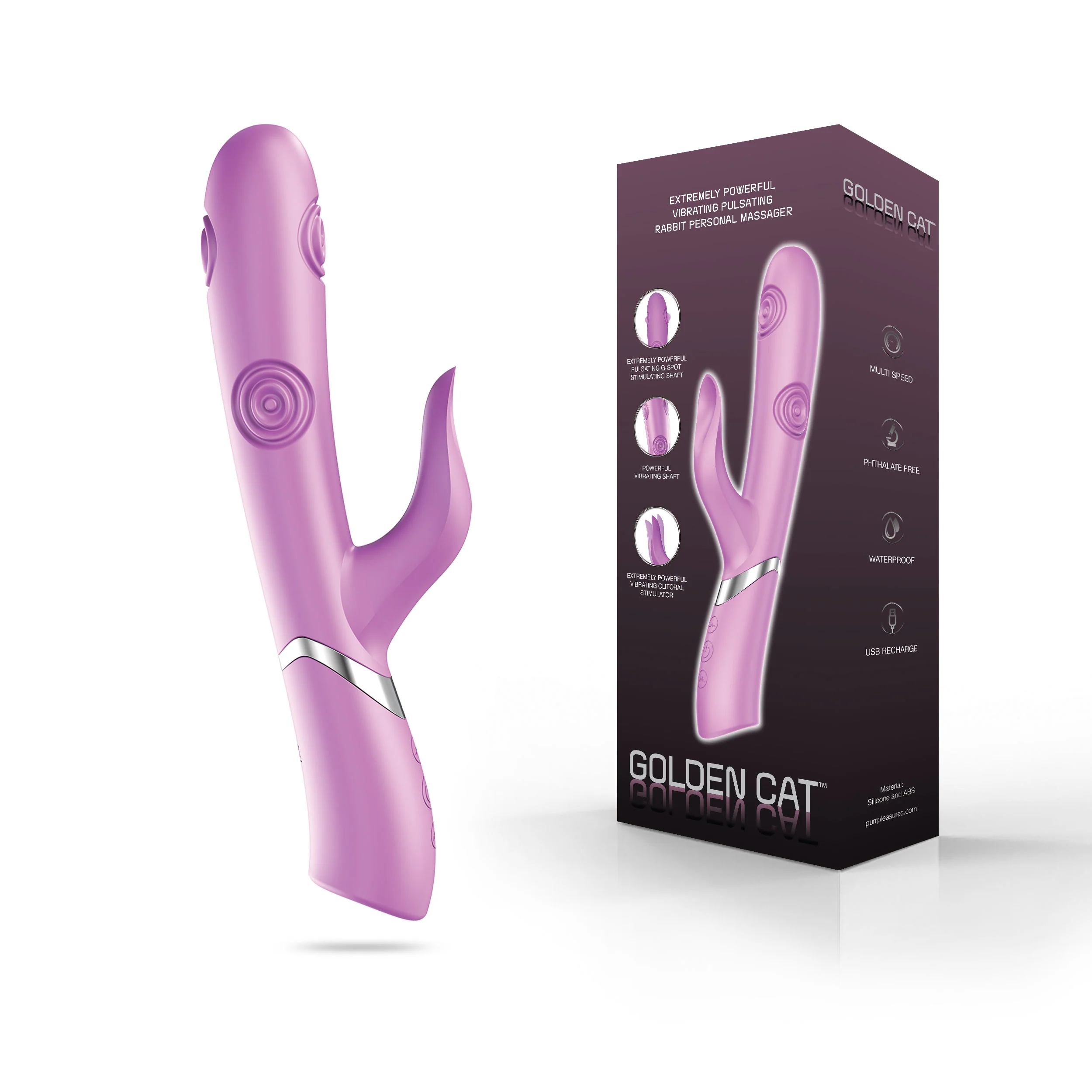Golden Cat Vibrating Rabbit Personal Massager - Plum - Image 13