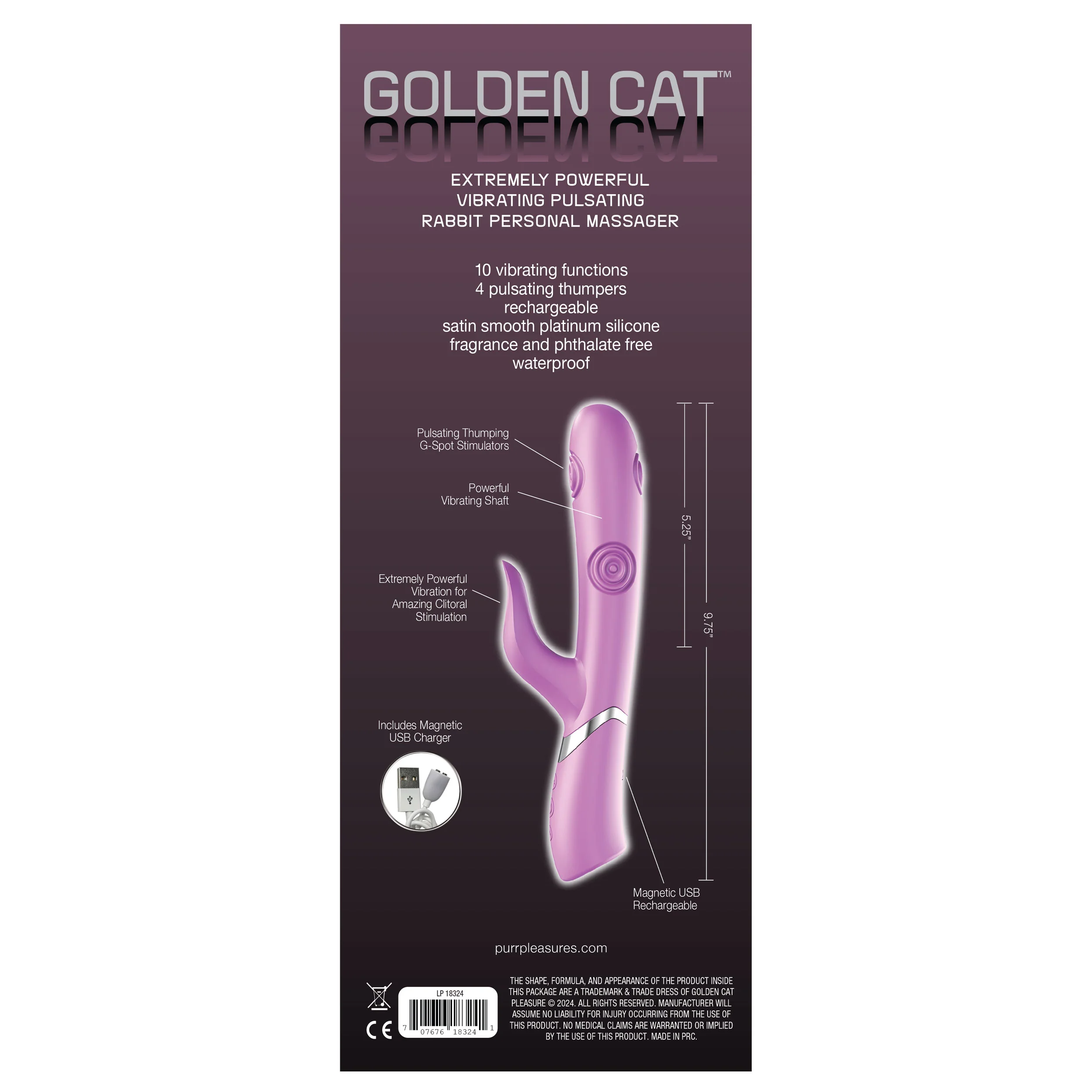 Golden Cat Vibrating Rabbit Personal Massager - Plum - Image 9