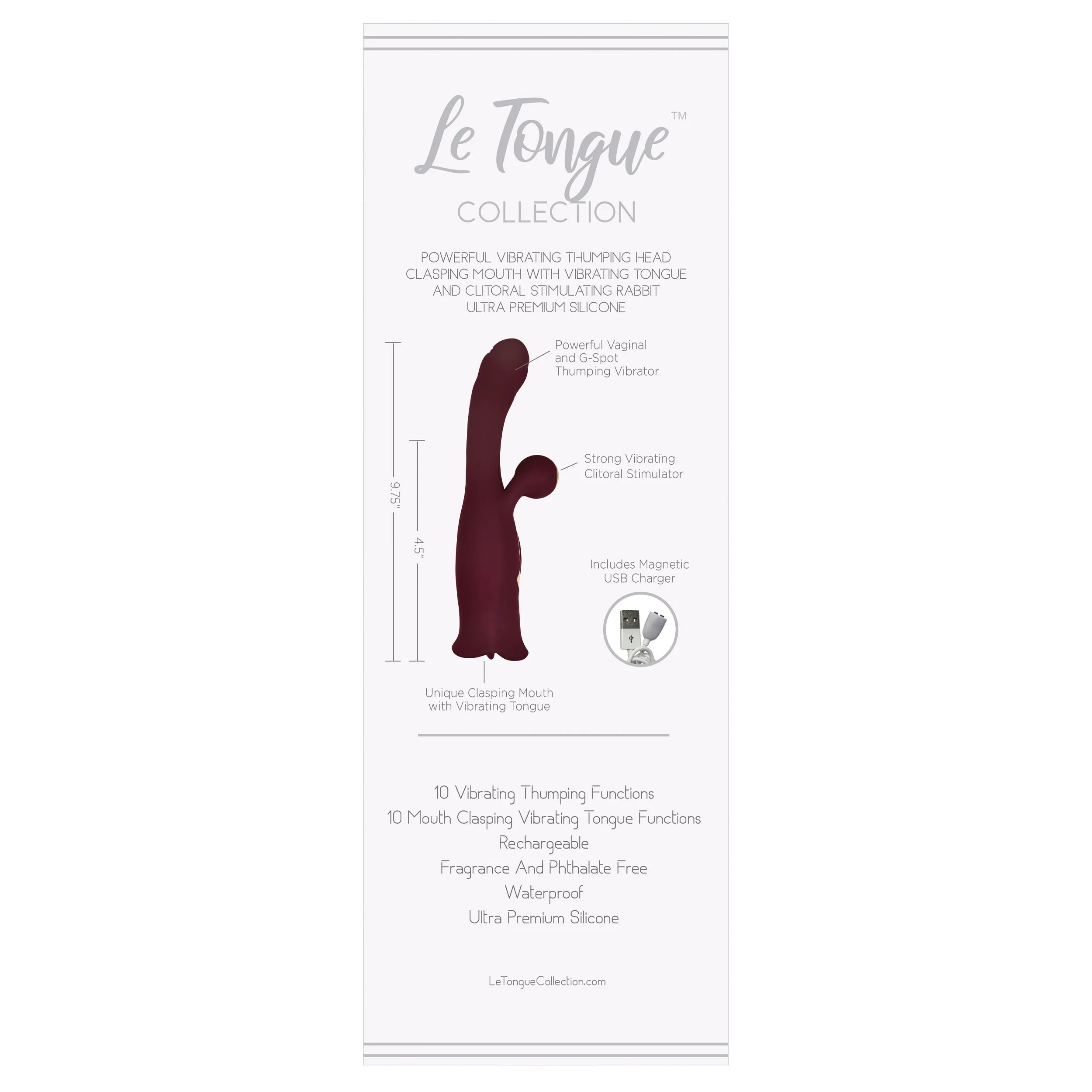 Le Tongue Collection Plum Tongue  Boudoir Rabbit Personal Vibrator Massager - Image 4