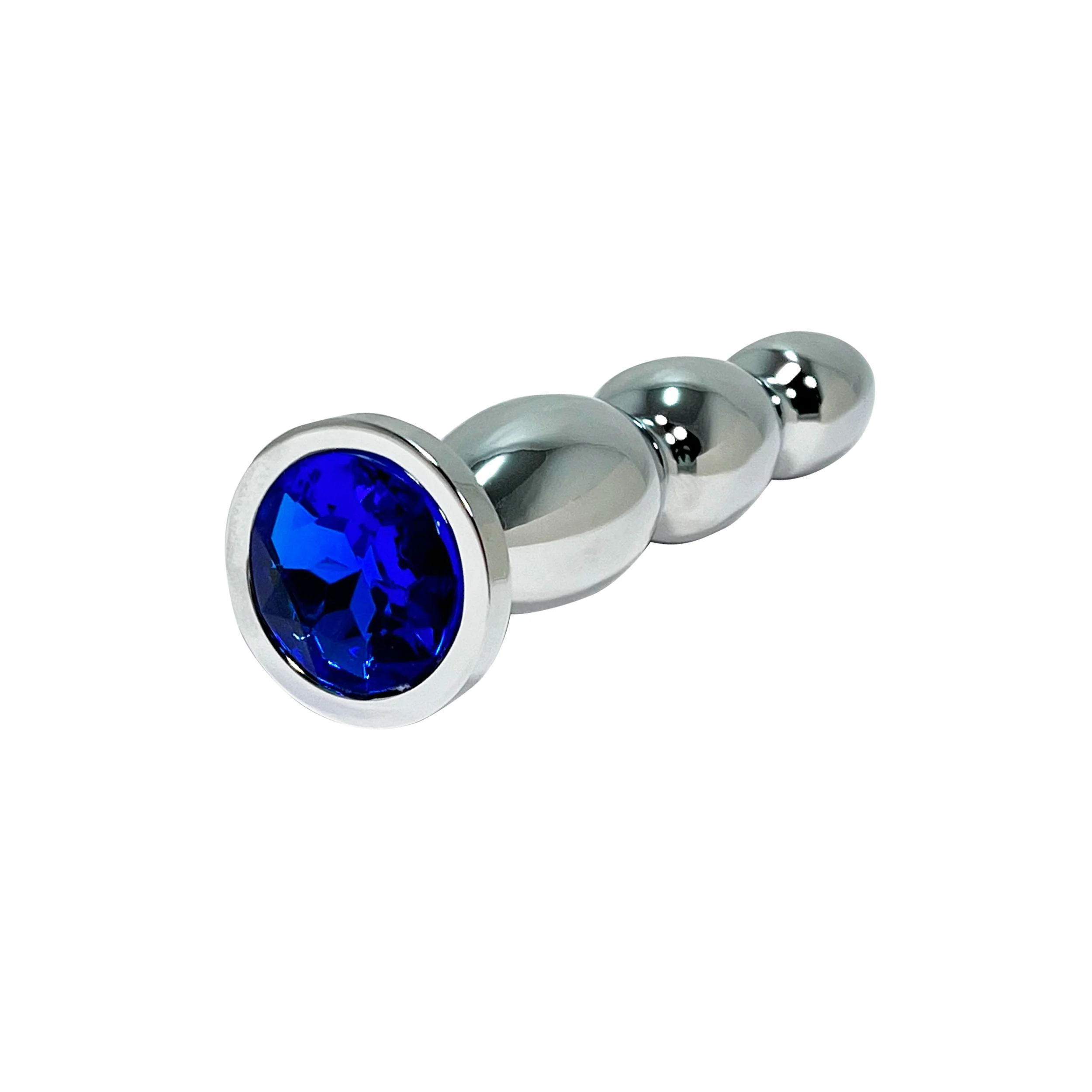 METAL PLEASURE PLAY TAPERED CURVE ANAL PLUG WITH BLUE JEWEL - Image 2