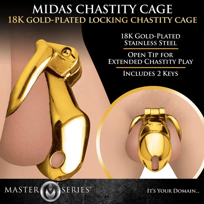 Midas 18K Gold-Plated Locking Chastity Cock Cage - Image 5