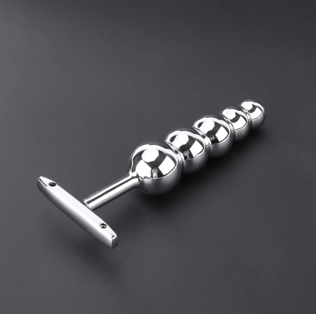 STAINLESS STEEL BEADED ANAL MASSAGING PLUG WITH HANDLE - Image 2