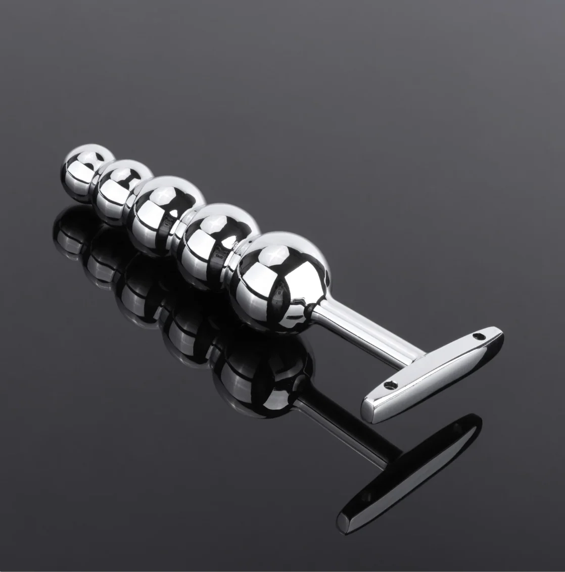 STAINLESS STEEL BEADED ANAL MASSAGING PLUG WITH HANDLE - Image 3