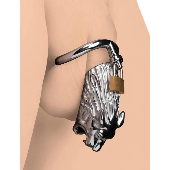 Stainless-Steel Tiger King Locking Chastity Cage - Image 3
