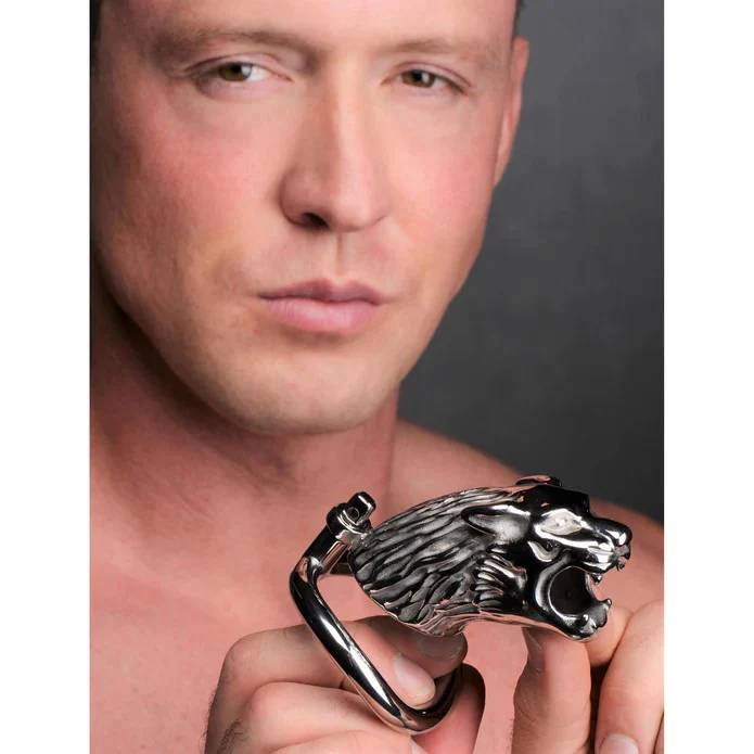 Stainless-Steel Tiger King Locking Chastity Cage - Image 4
