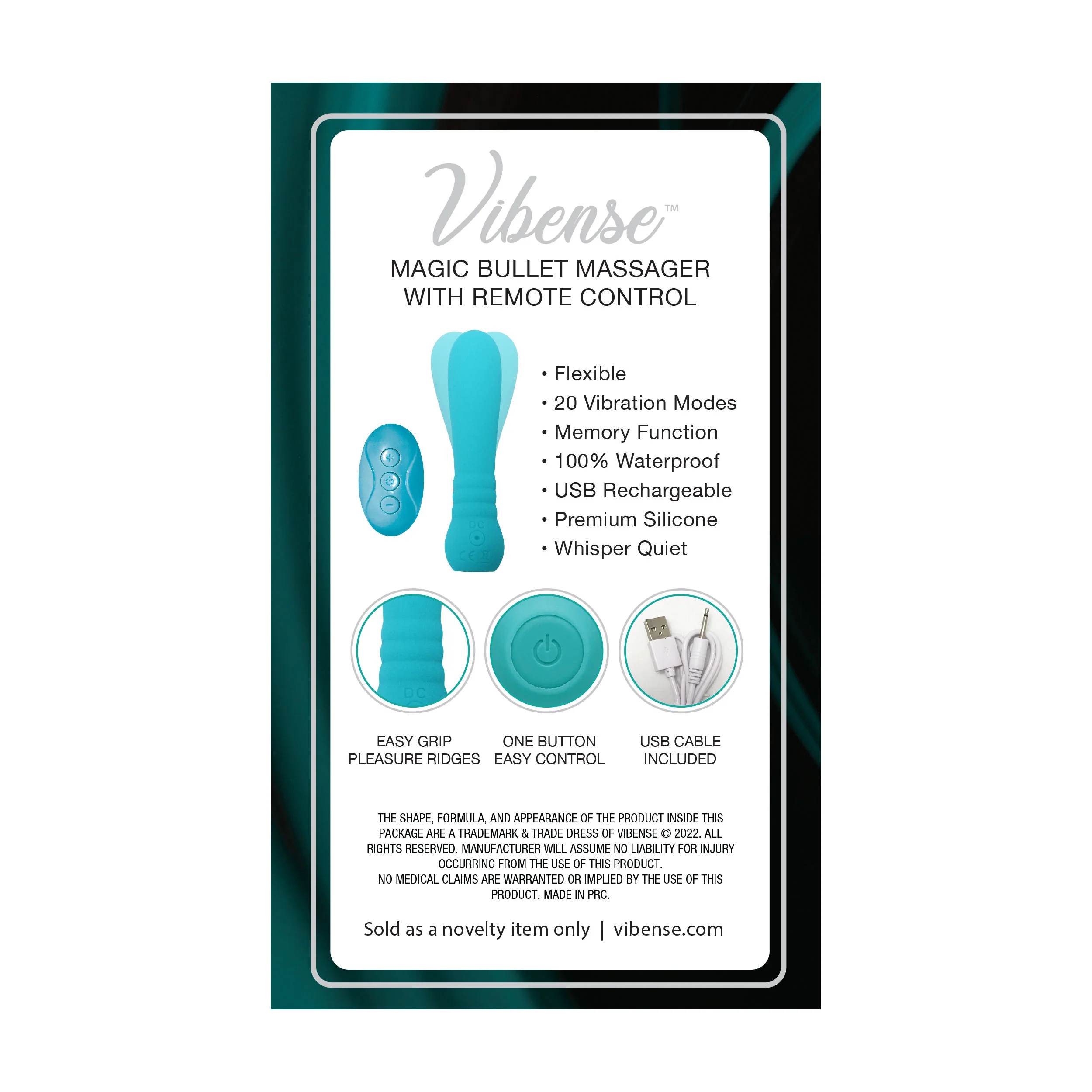 Vibense Bullet Vibrator with Remote Control - Teal - Image 3