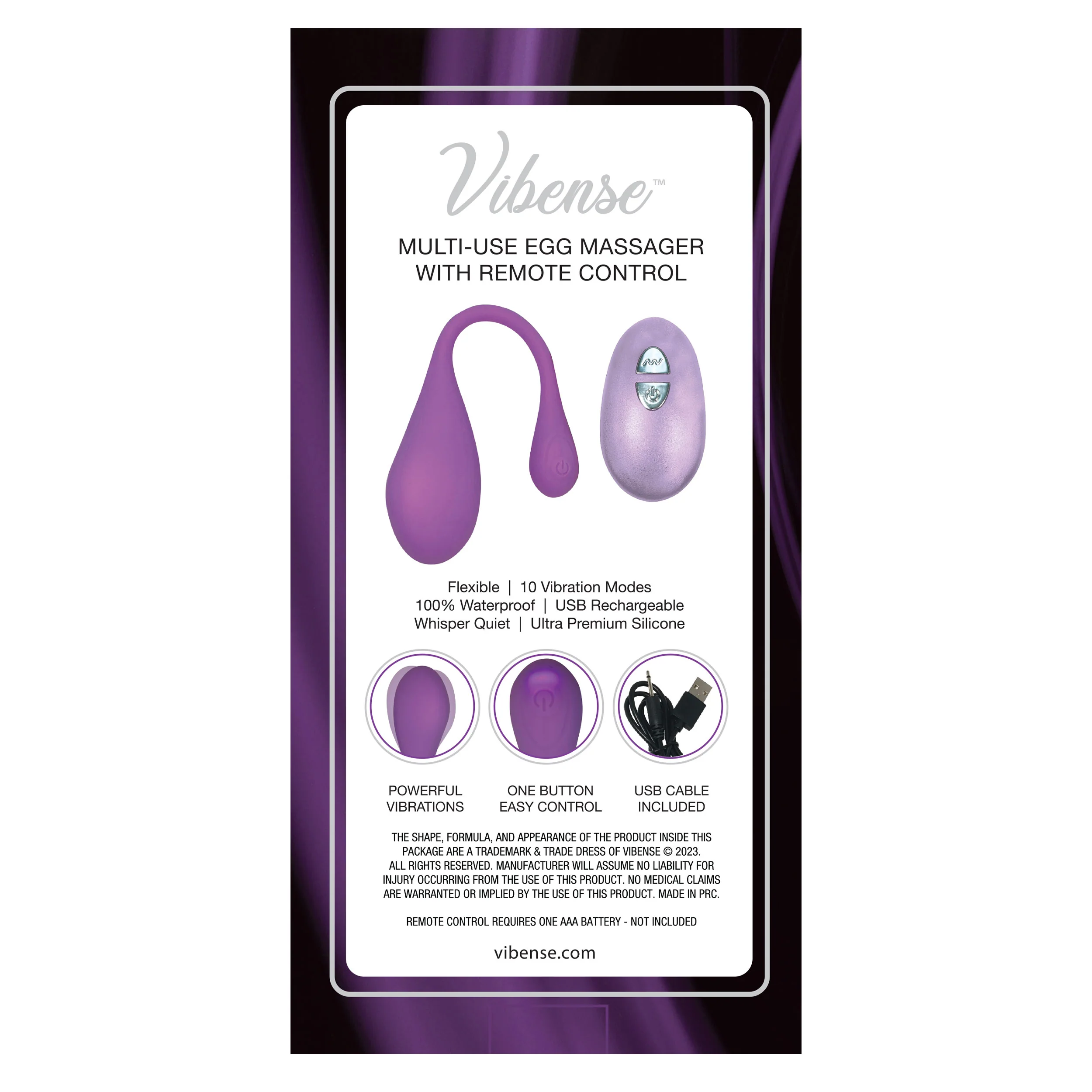 THE VIBENSE PLEASURE EGG MASSAGER WITH REMOTE - Purple - Image 3